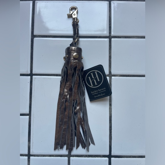 HAYDEN HARNETT Anthracite Leather Clip-On Tassel Charm Handbag Purse Key Fob Y2K - Picture 2 of 11